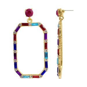 NWOT Adornia 14k gold plated multicolor baguette open drop earrings
